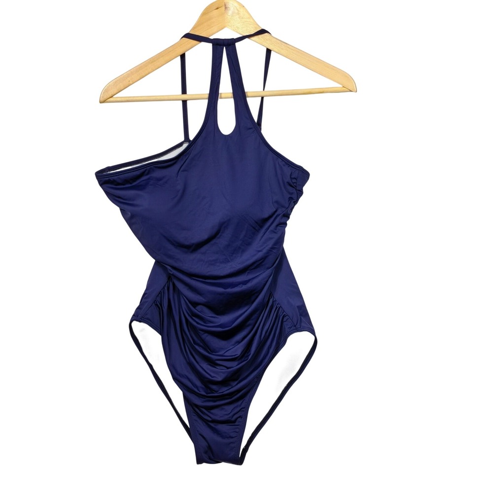 NWT Holipick Royal Blue Halter One Piece‎ Swimsuit M Ruched Tummy Control